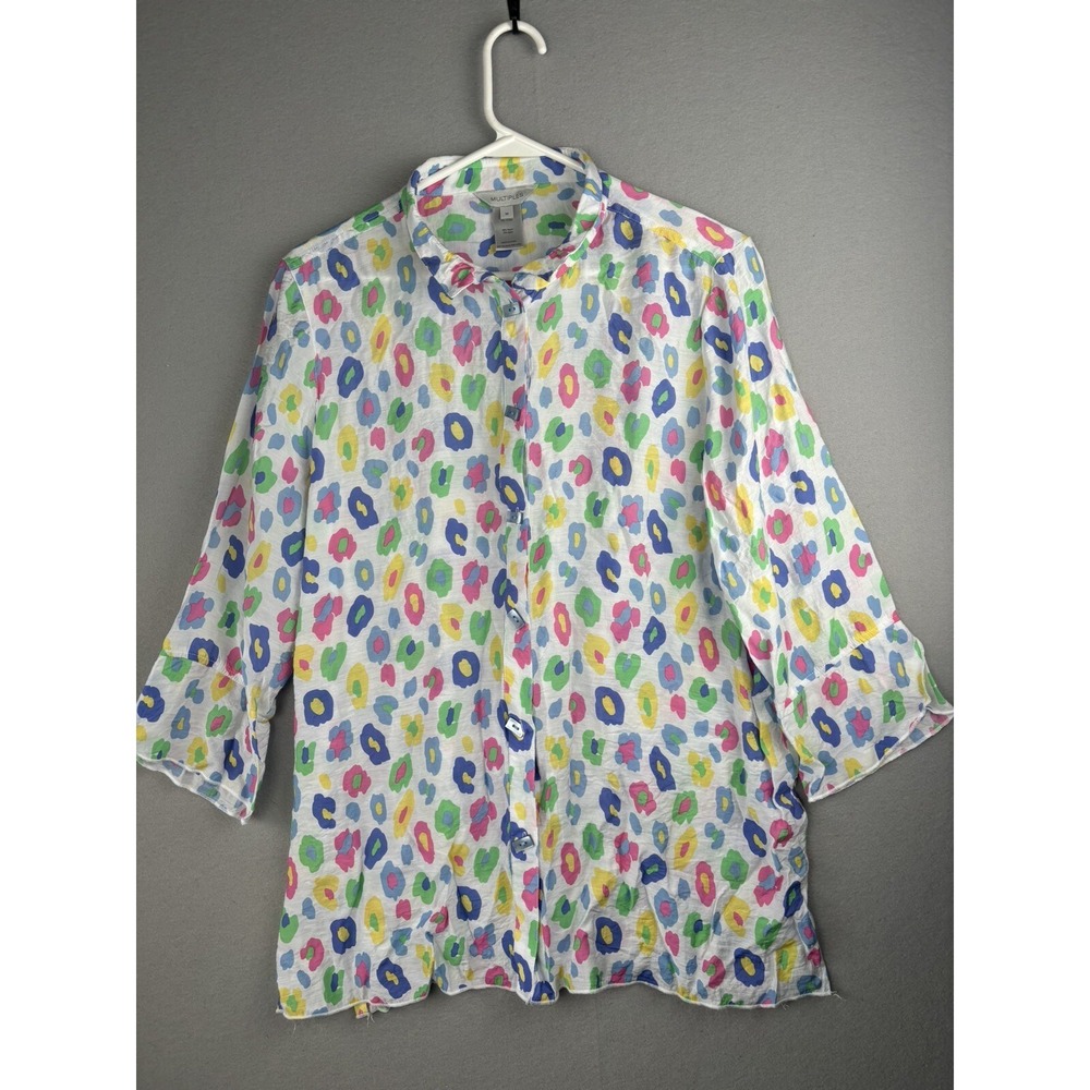 Multiples Women's Shirt M Medium White Button Up Collared 3059